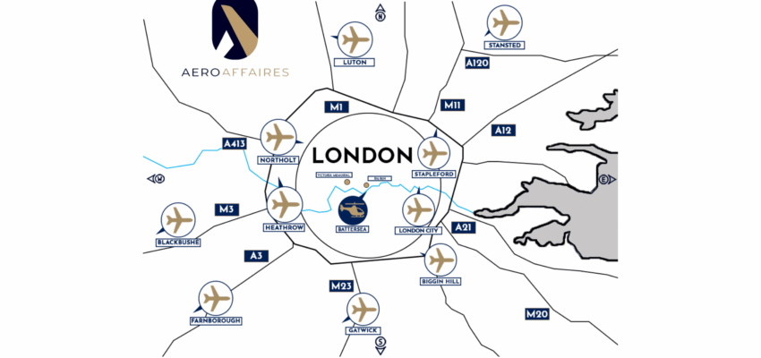 Plan représentant tous les aéroports de Londres